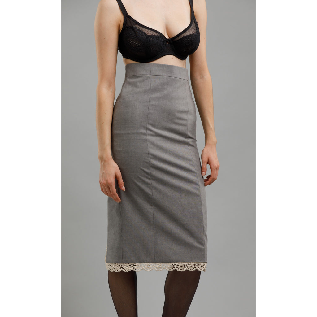 Crochet-lace trim pencil skirt