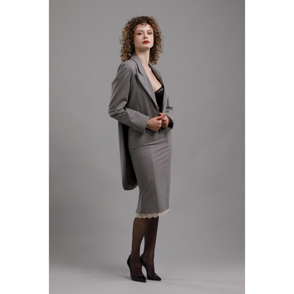 Crochet-lace trim pencil skirt